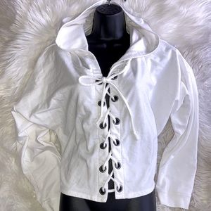 RUE White Lace Up Oversized Crop Sweatshirt Hoodie